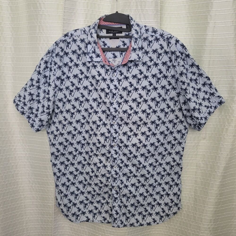 Michael Brandon Slim Fit Palm Tree Hawaiian Shirt Navy White Men's XL